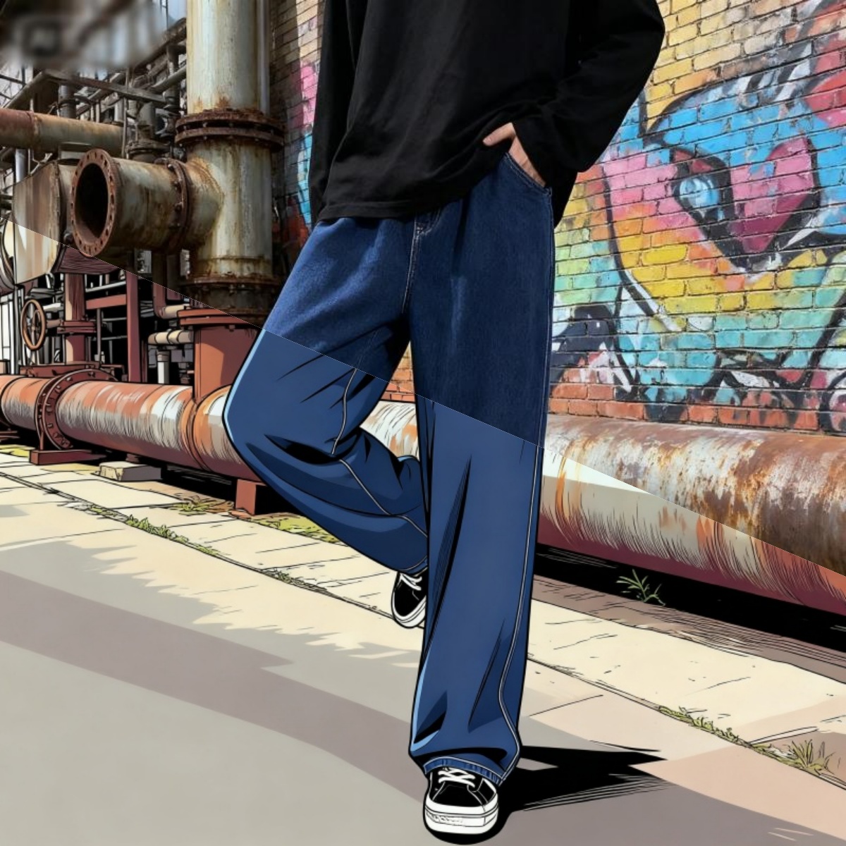 Streetwear Brand Denim - 한국 스타일 스트리트웨어 새로운 패션 헐렁한